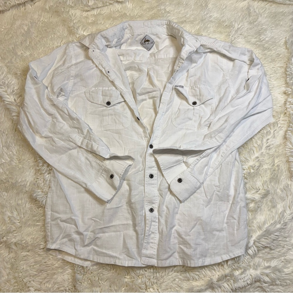 Blanc du nil Men's White Casual Button Down Shirt large 100% cotton